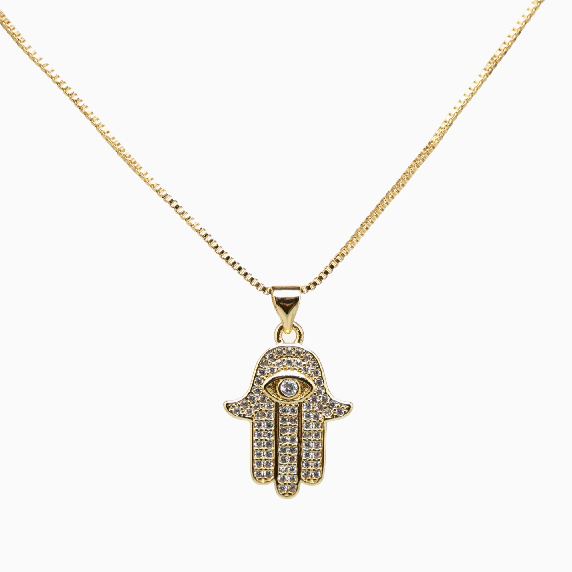 Crystal Palm Hamsa Necklace