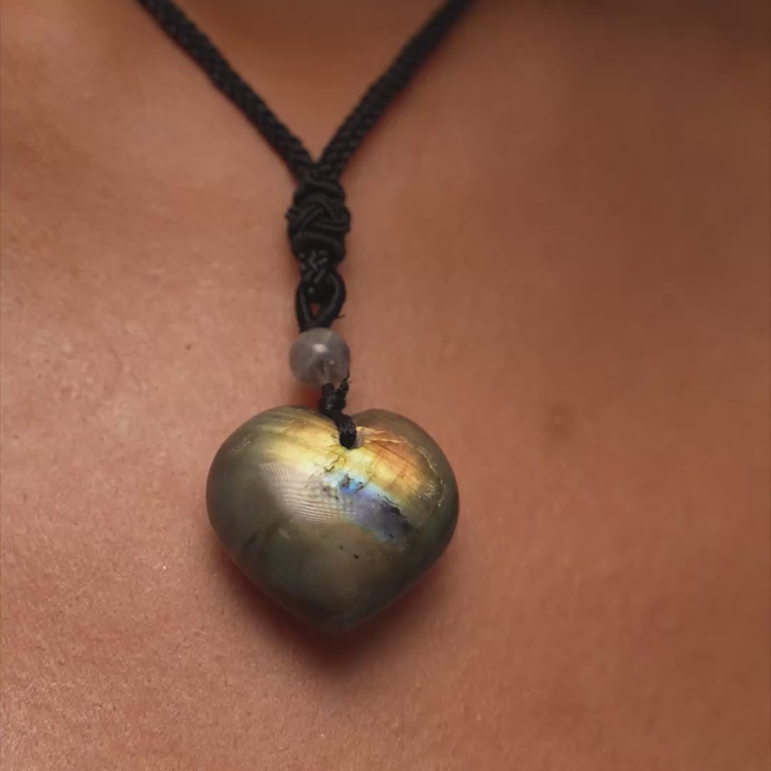 Rainbow Labradorite Heart Necklace