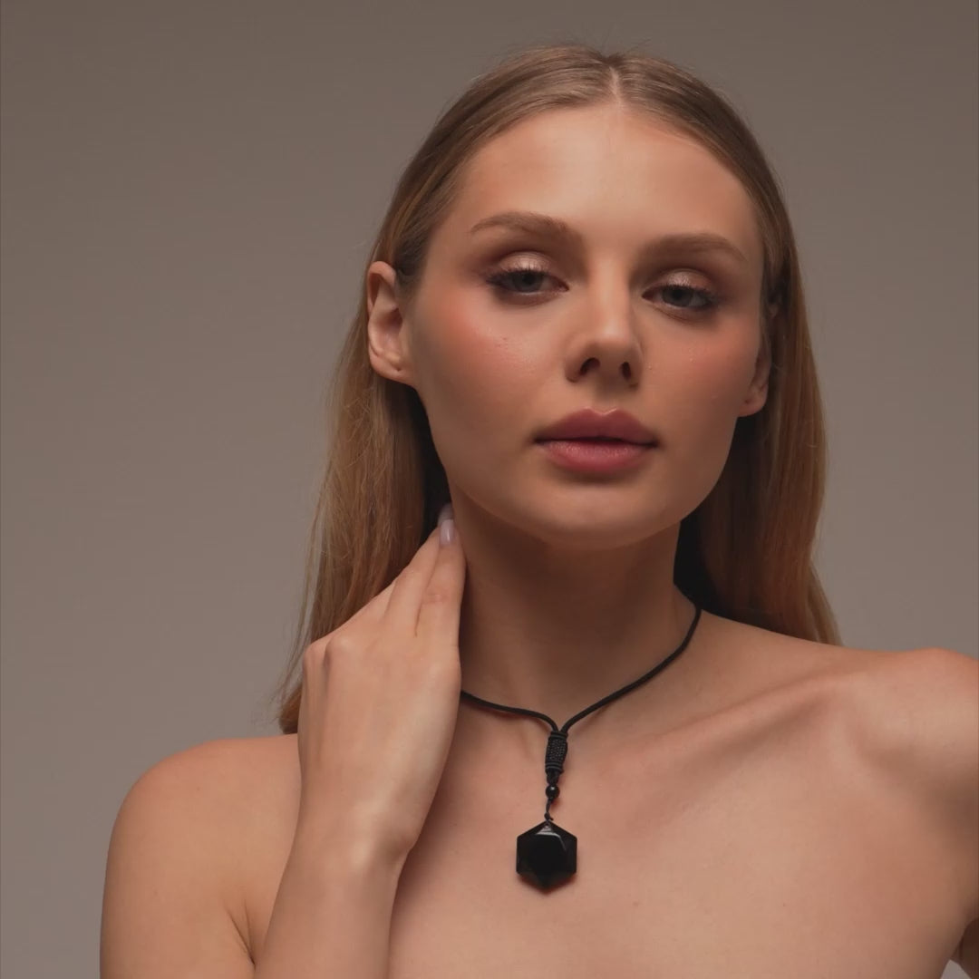 Obsidian Hexagram Pendant Necklace