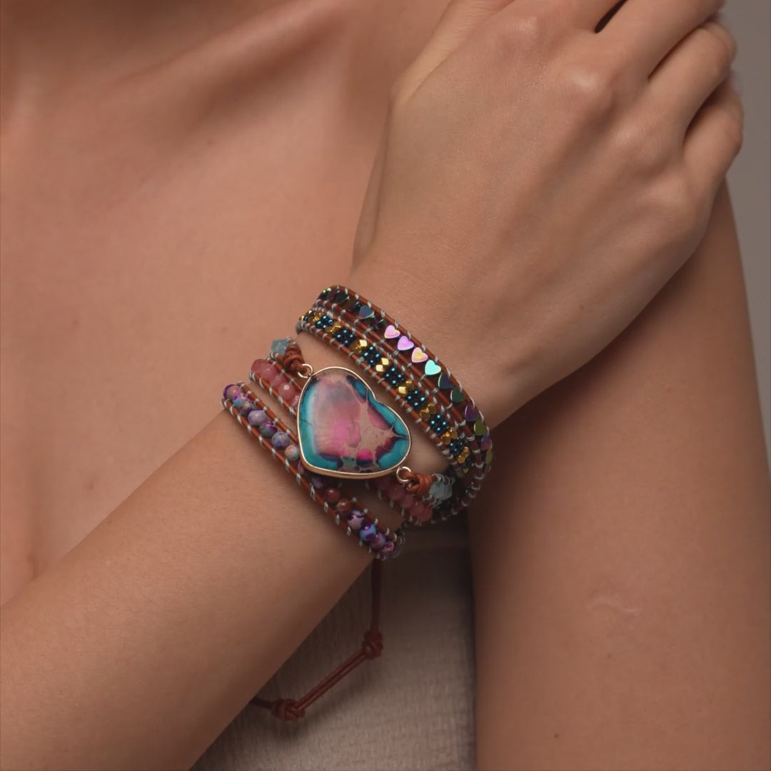 Heart Apatite Leather Bracelets