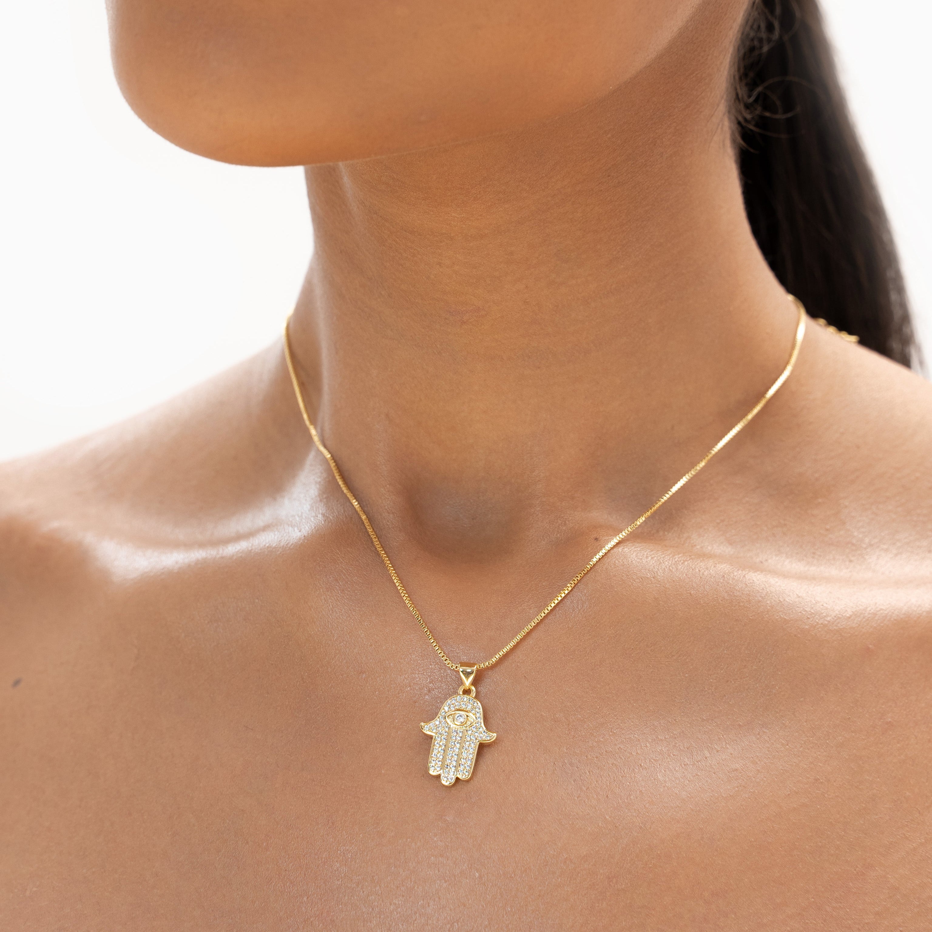 Crystal Palm Hamsa Necklace