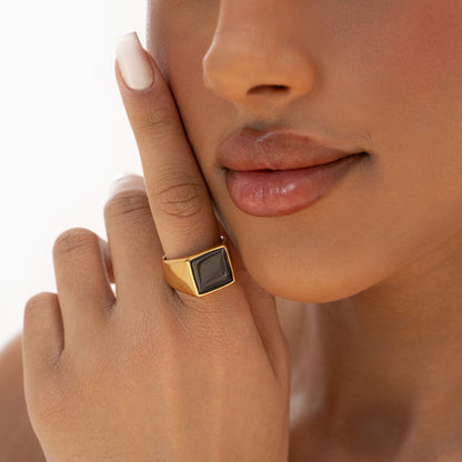 Square Signet Obsidian Ring