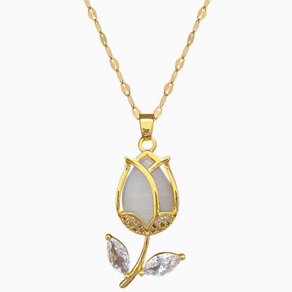 Opal Rose Pendant Necklace