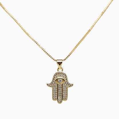 Crystal Palm Hamsa Necklace