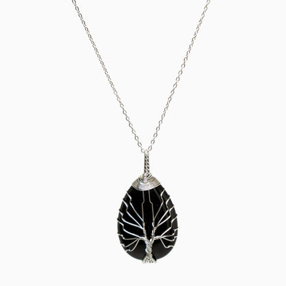 Obsidian Crystal Tree Necklace