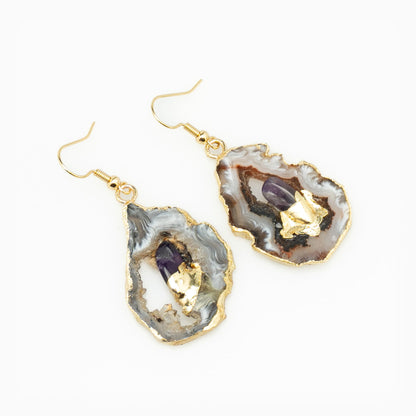 Amethyst Geode Slice Earrings