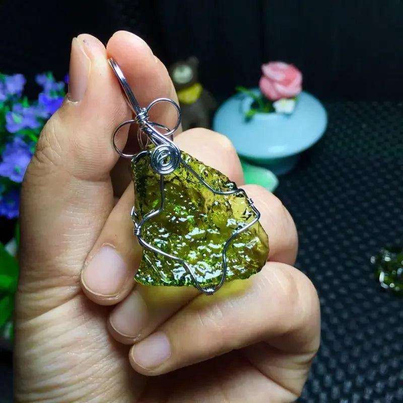 Moldavite Green Crystal Pendant