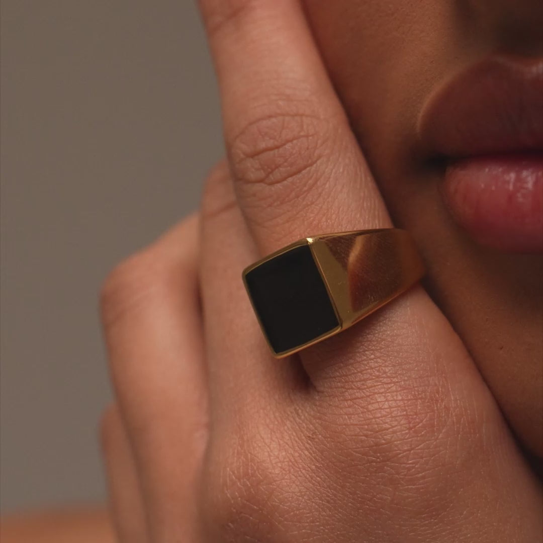 Square Signet Obsidian Ring