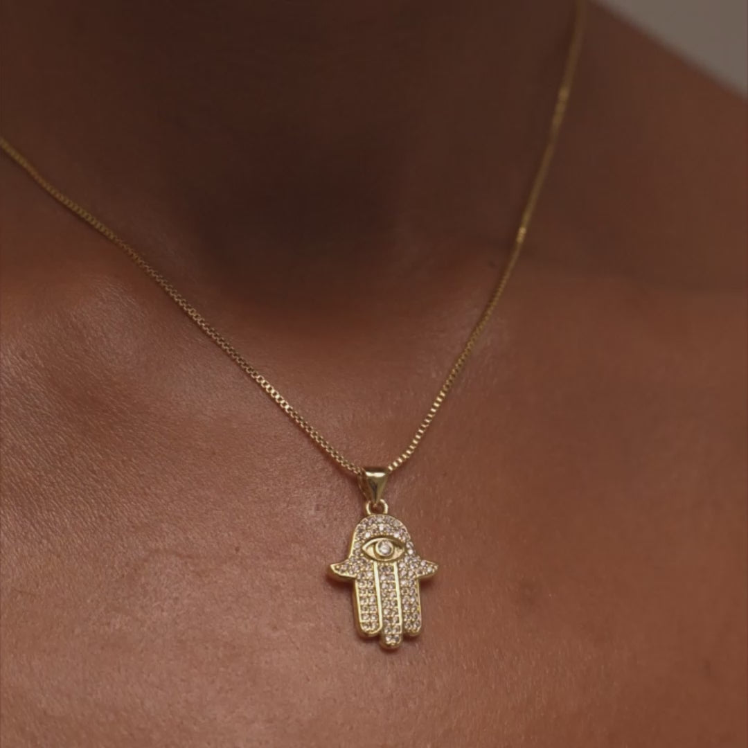 Crystal Palm Hamsa Necklace